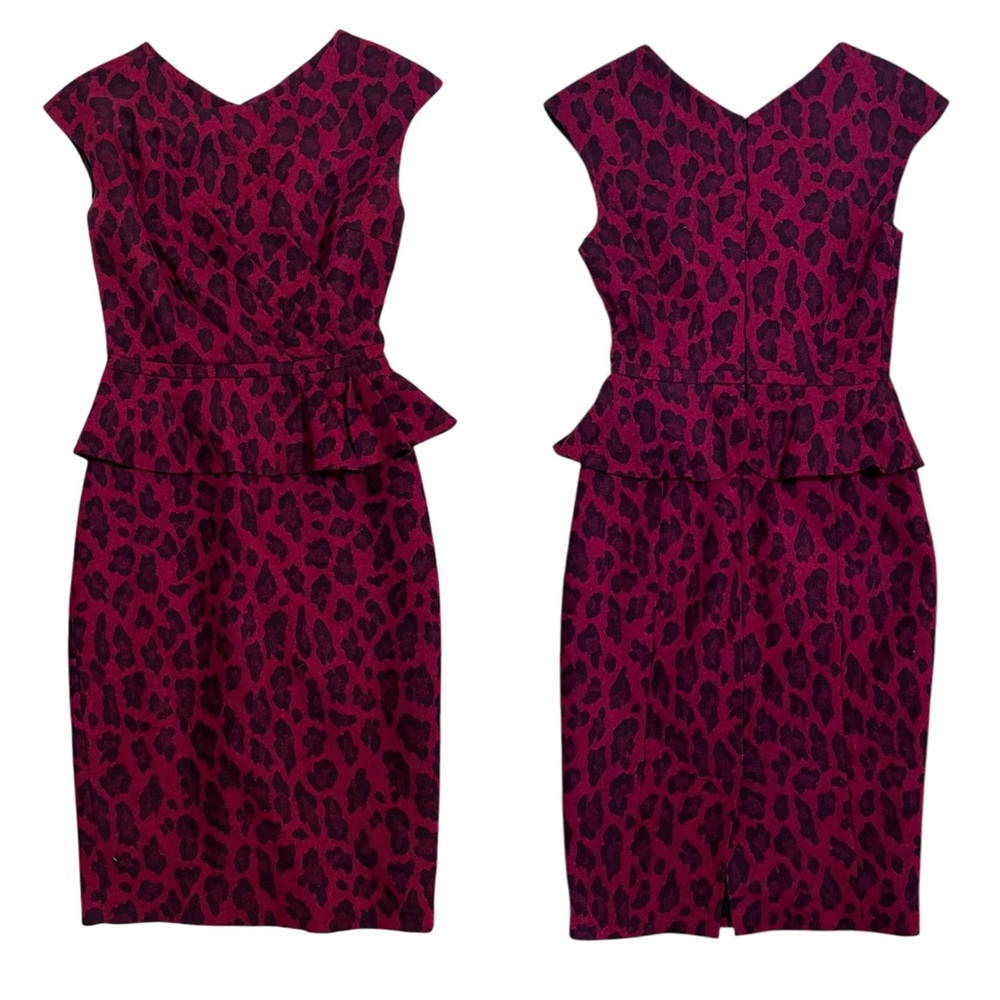 Karen Millen Red Wool Blend Cap Sleeve Animal Leopard Print Dress 4